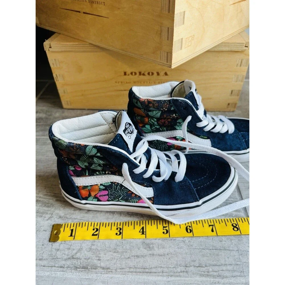 VANS Kids Sz 13 Multi Tropic Sk8 Hi-Top Sneakers Shoes Blue Suede Skate RARE